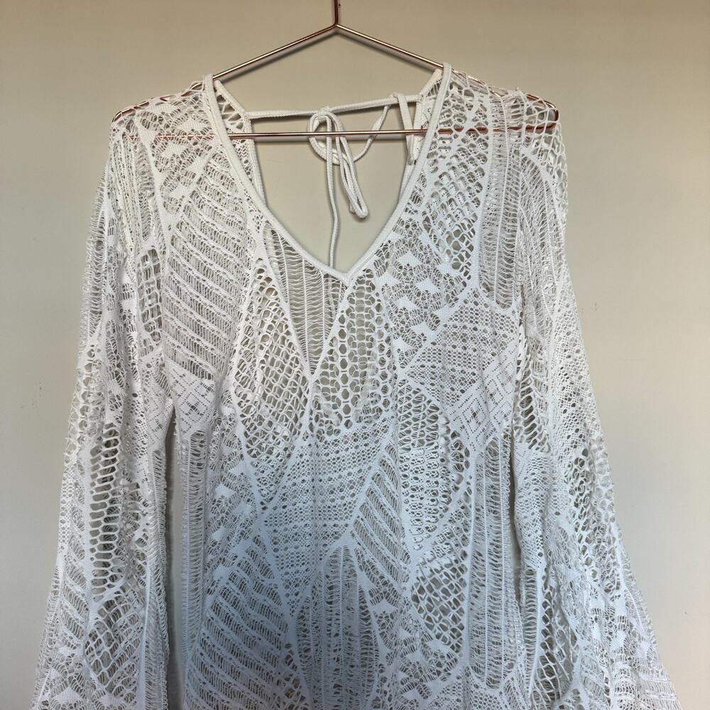 PILYQ PQ Women Swim Coverup Dress M/L Ivory Mini Crochet Whimsical Cottage Fairy - Picture 3 of 10